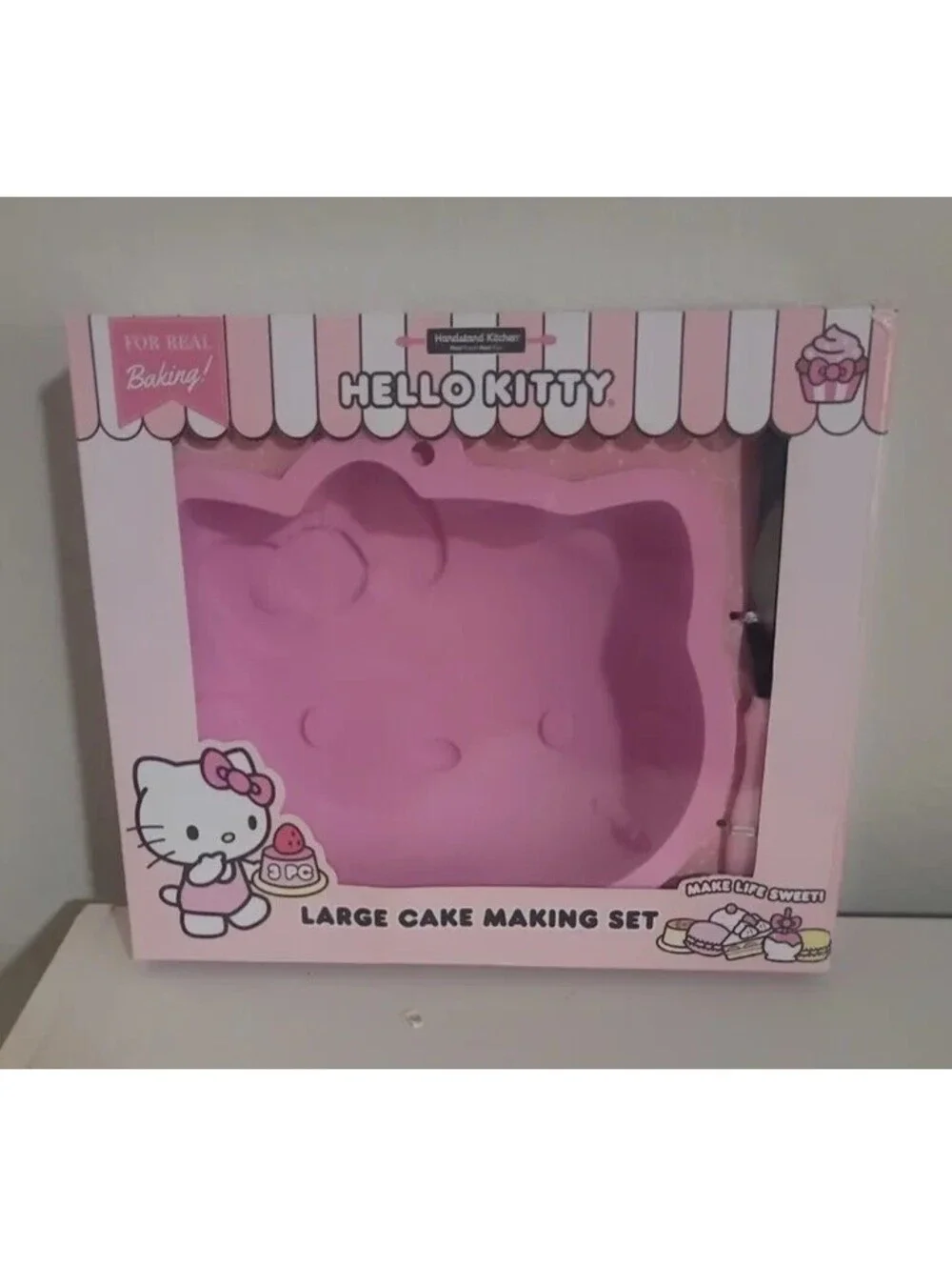 HELLO KITTY LARGE CAKE MAKING SET SILICONE CAKE MOLD SPATULA PINK NEW